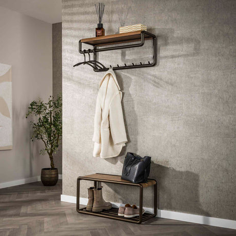 Coat racks - Coat rack Senna rod and hat shelf 8 hooks Drift brown - Dimehouse