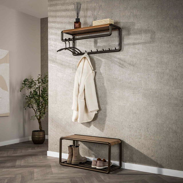 Coat racks - Coat rack Senna rod and hat shelf 8 hooks Drift brown - Dimehouse