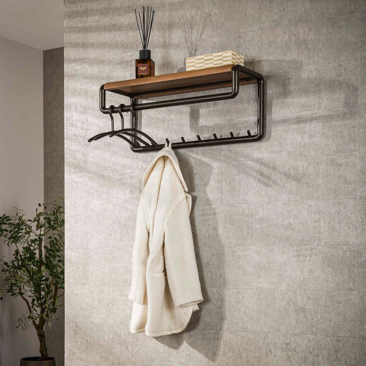 Coat racks - Coat rack Senna rod and hat shelf 8 hooks Drift brown - Dimehouse