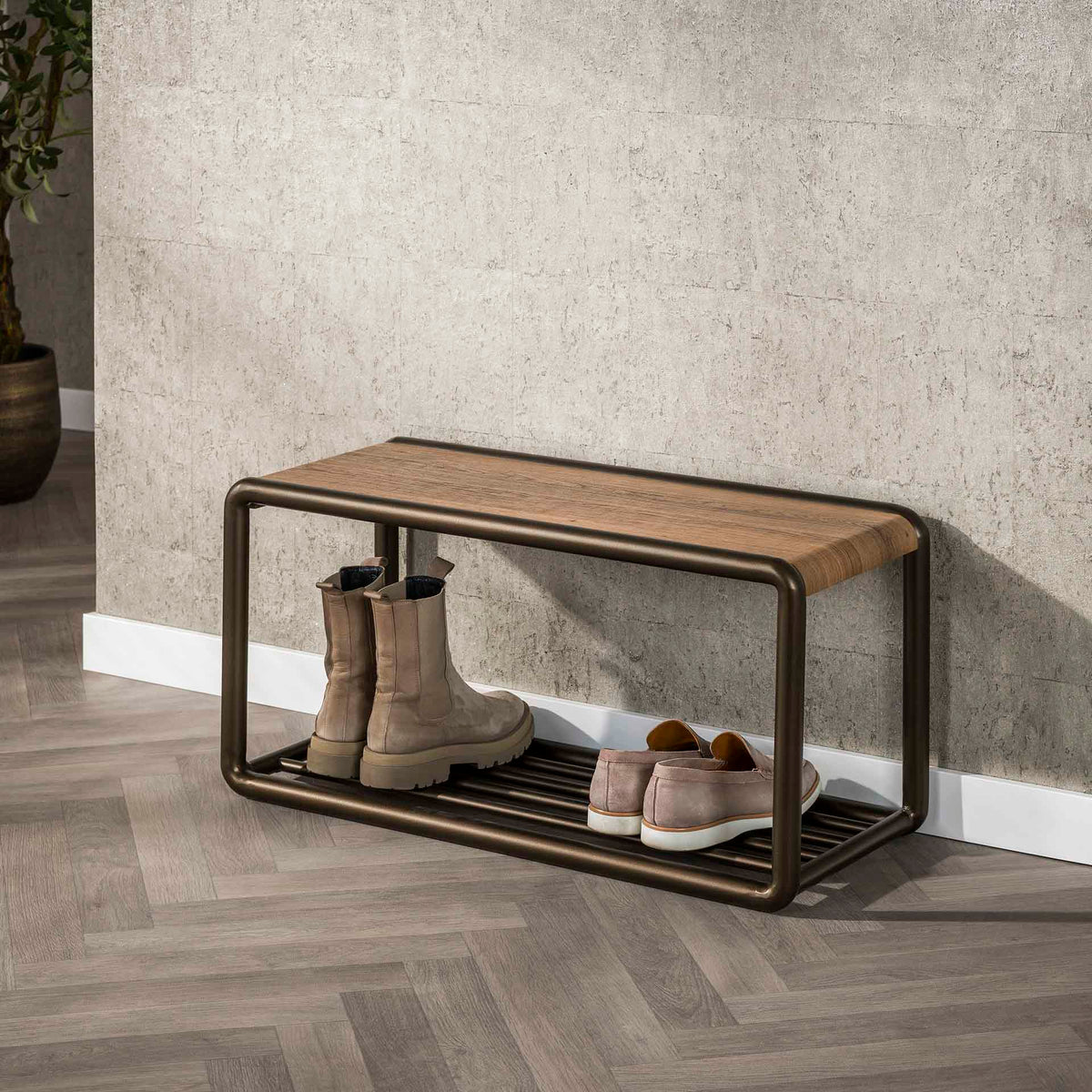 Wardrobe furniture - Shoe bench Senna Drift brown 80x35 cm - Dimehouse