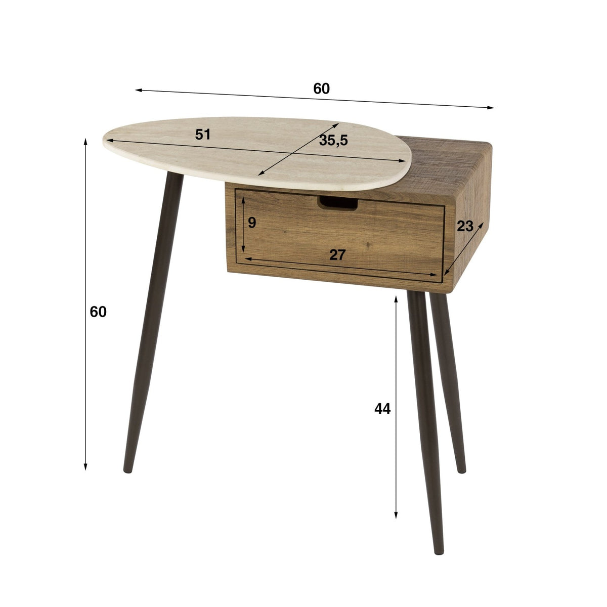 Bedside tables - Bedside table Borea Left 1 Drawer Ceramic Travertine - Dimehouse