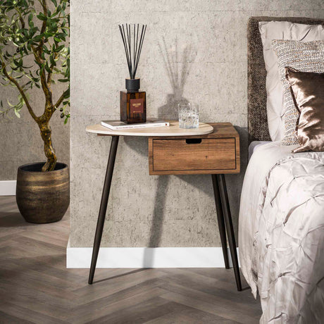 Bedside tables - Bedside table Borea Left 1 Drawer Ceramic Travertine - Dimehouse