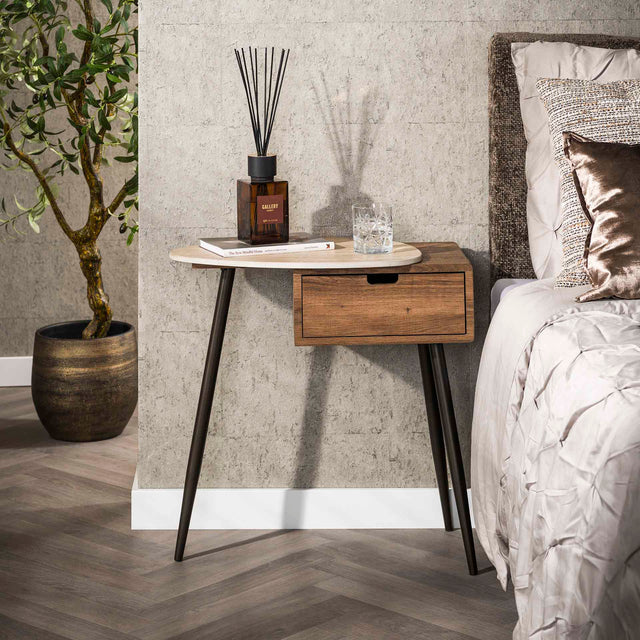 Bedside tables - Bedside table Borea Left 1 Drawer Ceramic Travertine - Dimehouse