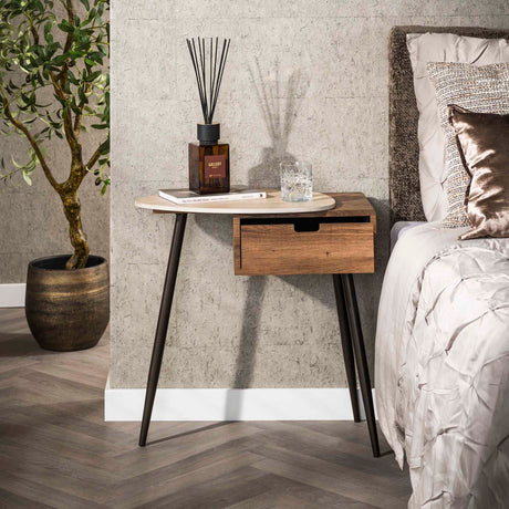 Bedside tables - Bedside table Borea Left 1 Drawer Ceramic Travertine - Dimehouse