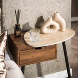 Bedside tables - Bedside table Borea Right 1 drawer Ceramic Travertine - Dimehouse