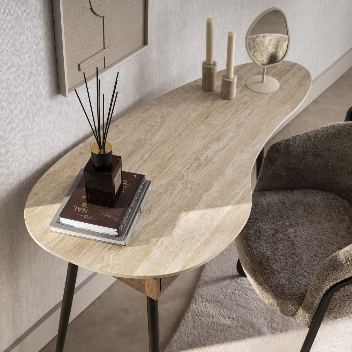 Dressing tables - Dressing table Borea 1 Drawer Ceramic Travertine - Dimehouse
