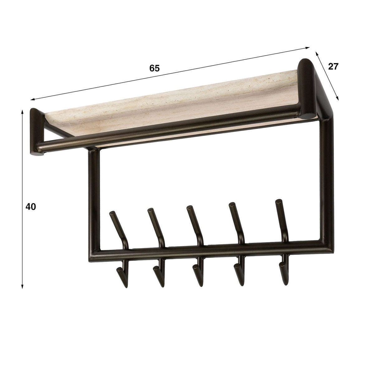 Coat racks - Wall coat rack Aria 2x5 hooks Travertine Melamine Bronze colored - Dimehouse