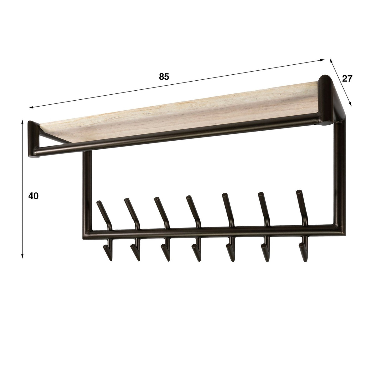 Coat racks - Wall coat rack Aria 2x7 hooks Travertine Melamine Bronze colored - Dimehouse