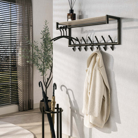 Coat racks - Wall coat rack Aria 2x7 hooks Travertine Melamine Bronze colored - Dimehouse