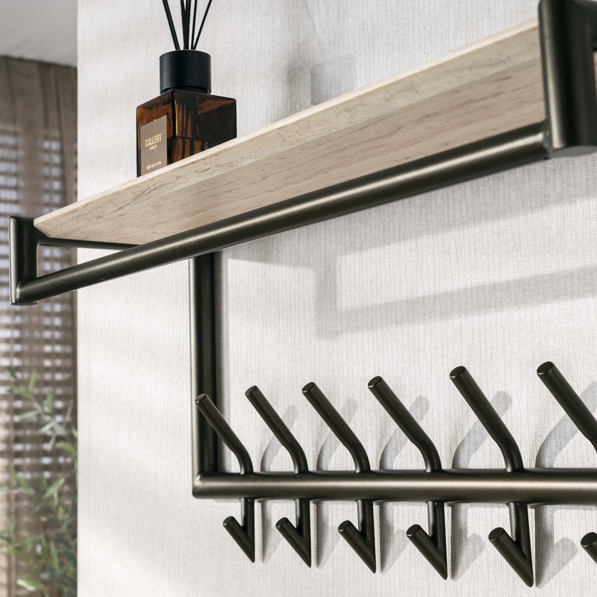 Coat racks - Wall coat rack Aria 2x7 hooks Travertine Melamine Bronze colored - Dimehouse