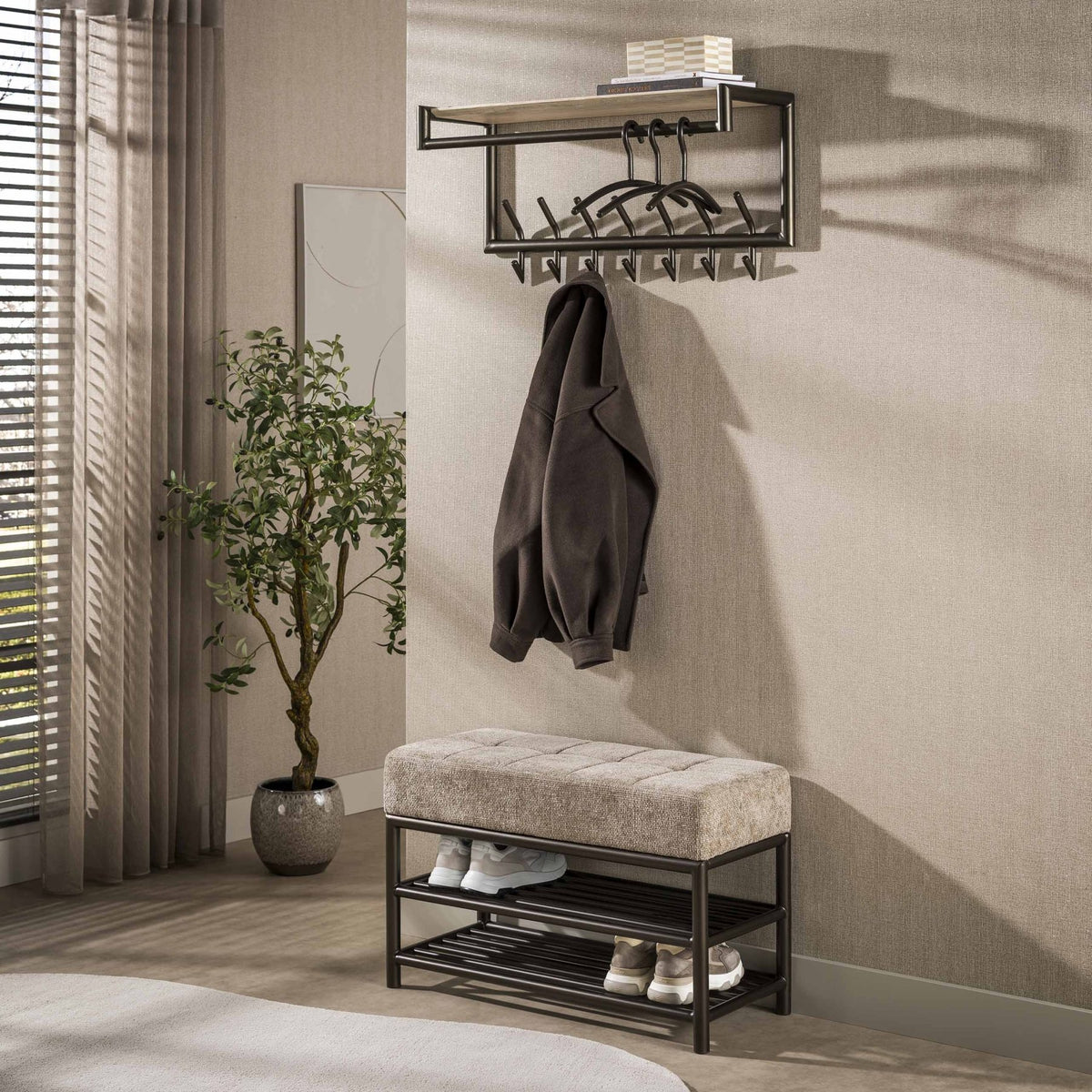 Shoe bench-Shoe bench Terra 85 cm brown metal-Dimehouse