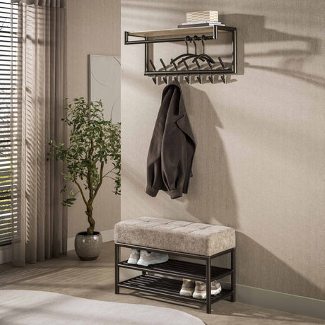 Shoe bench-Shoe bench Terra 85 cm brown metal-Dimehouse