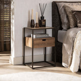 Bedside tables - Bedside table 1 drawer Ceramic travertine Cassi 40x35x60 cm - Dimehouse