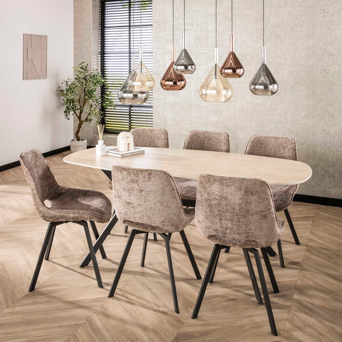 Dining room chairs - Modern Dining room chair Riviera Rich Champagne Rotatable Without Armrests - Dimehouse
