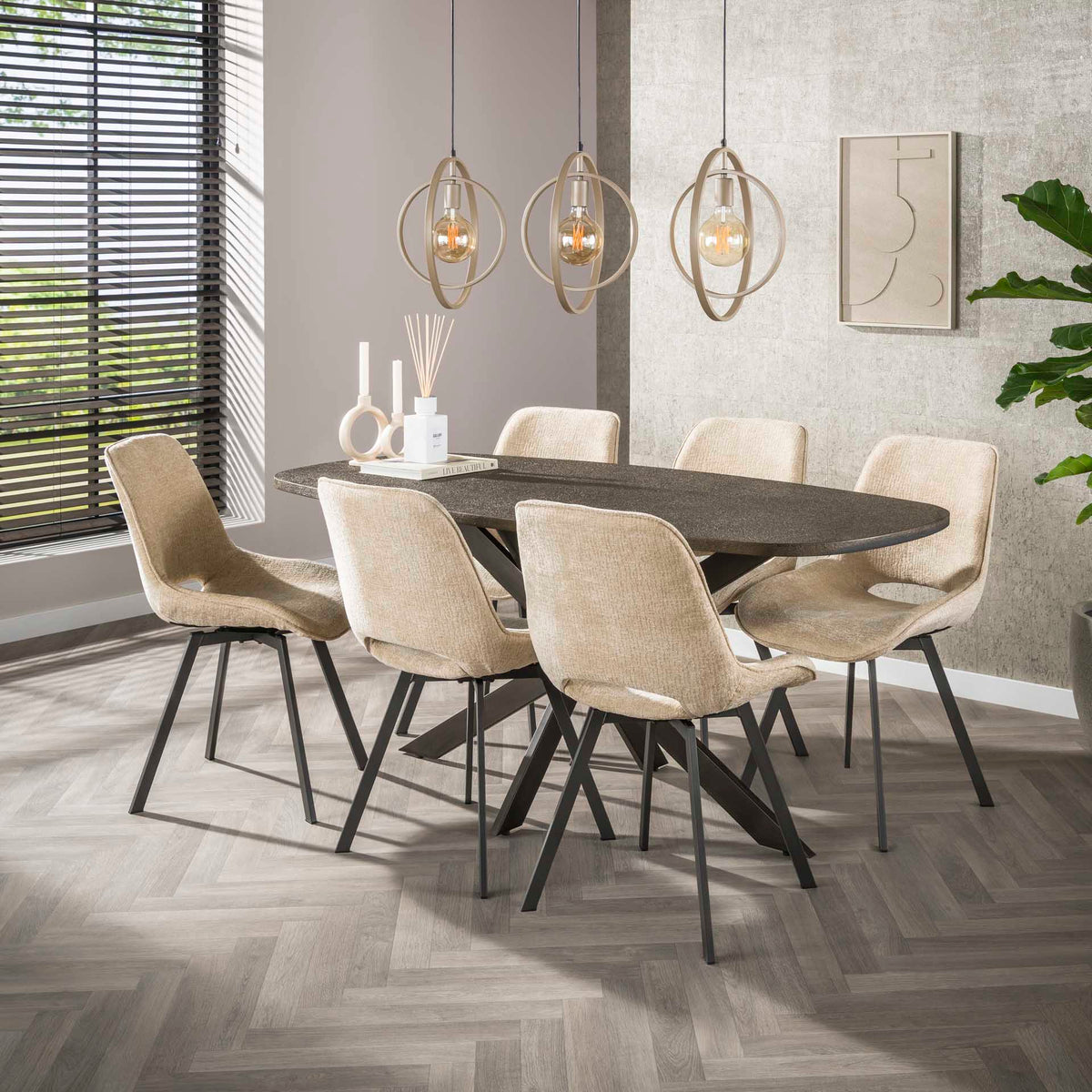 Dining room chairs - Set of 4 Dining room chairs Avero swivel Jaroq sand - Dimehouse