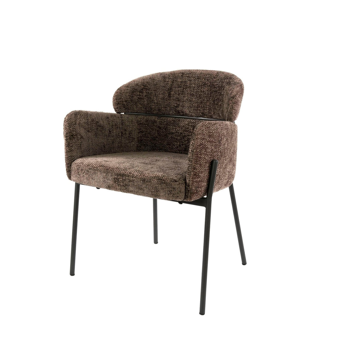 Dining room chairs - Dining room chair Chenille Brown with round back and arm - Lola - Dimehouse
