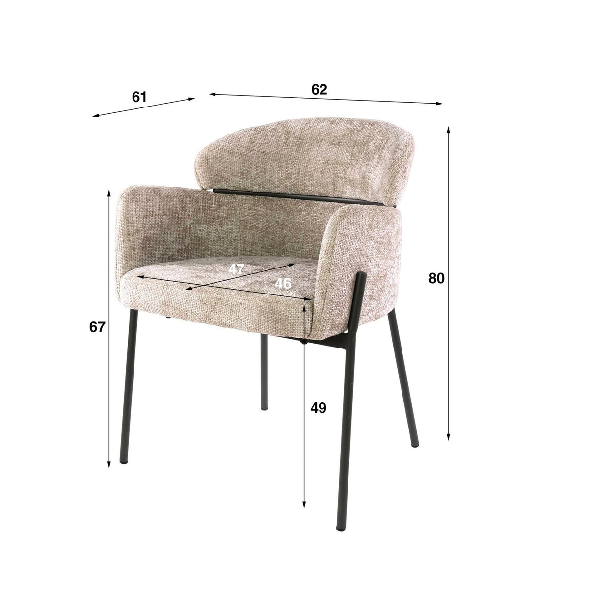 Dining room chairs - Dining room chair Chenille Sand with round back and arm - Lola - Dimehouse