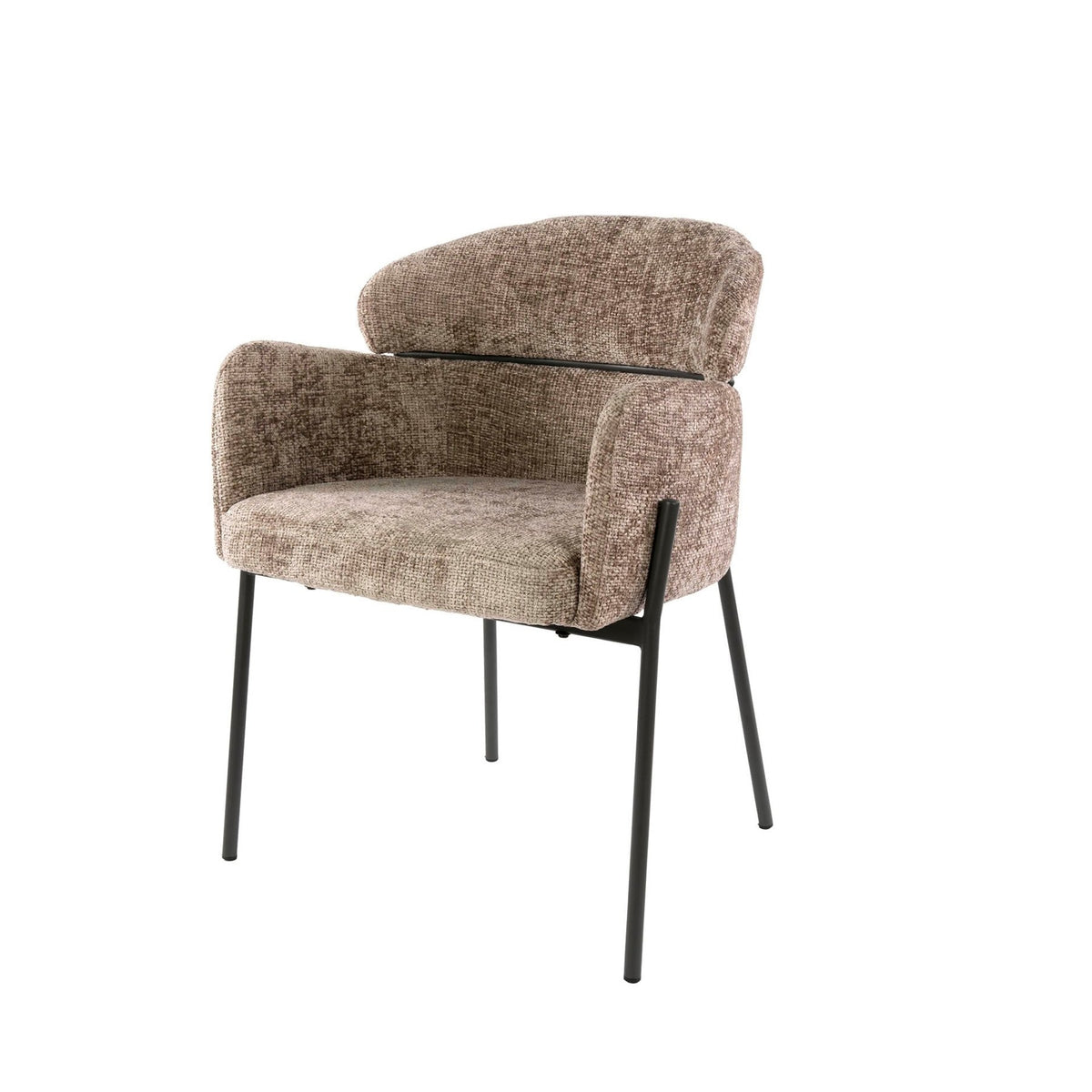 Dining room chairs - Dining room chair Chenille Taupe with round back and arm - Lola - Dimehouse