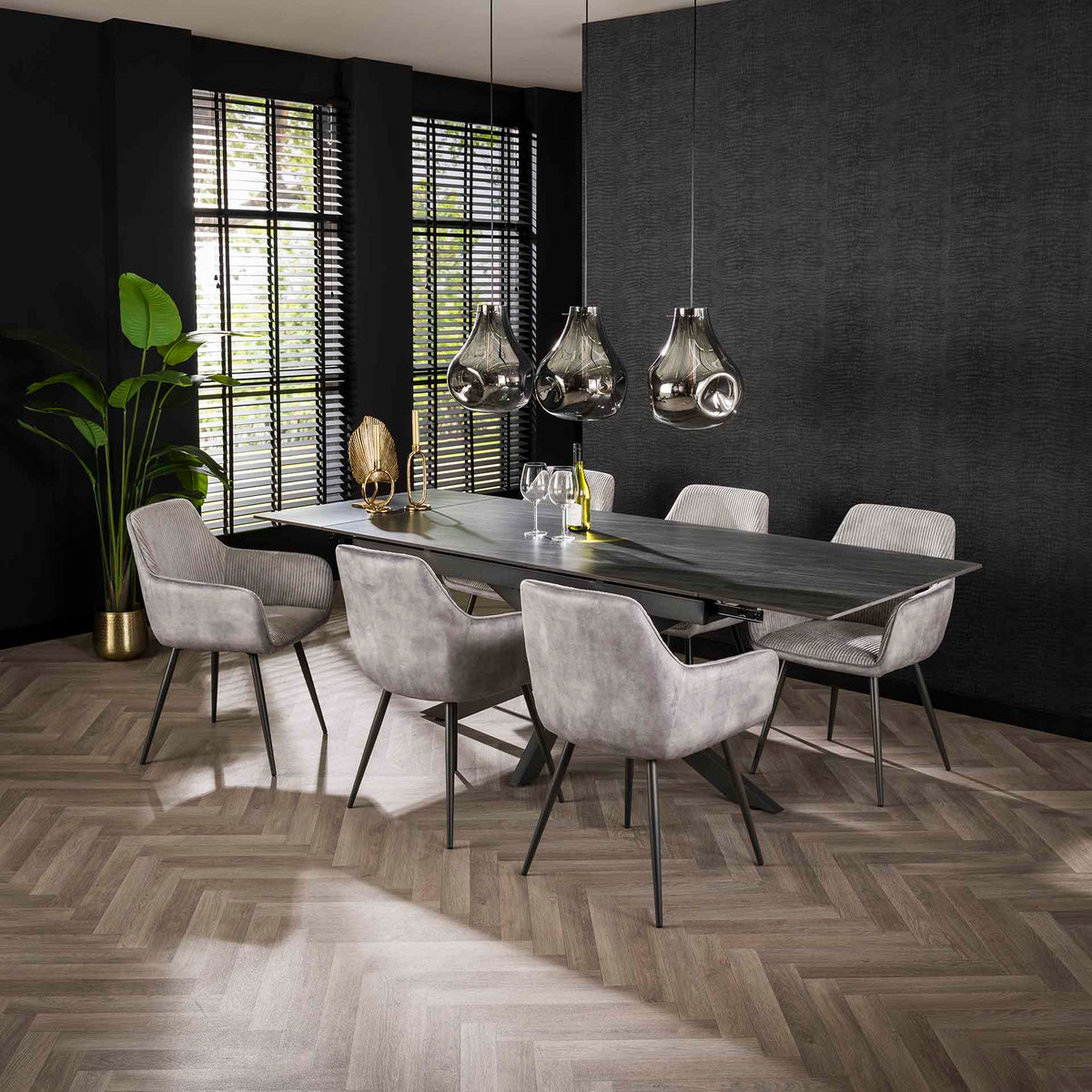 Dining room chairs - Set of 2 dining room chairs Rivo Rib Rock Silver - Dimehouse