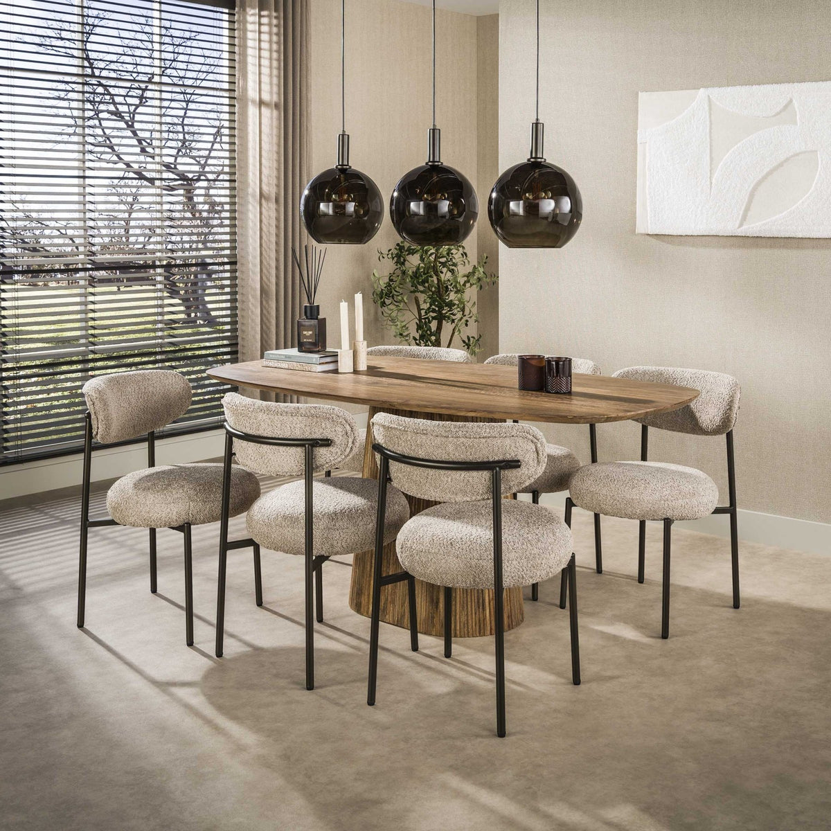 Dining room chair - Set of 2 dining room chairs round bouclé sand - brown Aero - Dimehouse