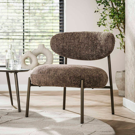 Armchairs - Round Scandinavian armchair brown mixed fabric Nova - Dimehouse