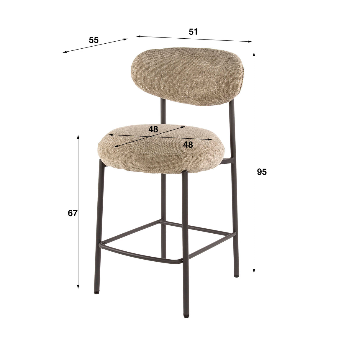 Bar stools - Modern Bar stool Ronda Cargo sand fabric - 67 seat height - Dimehouse
