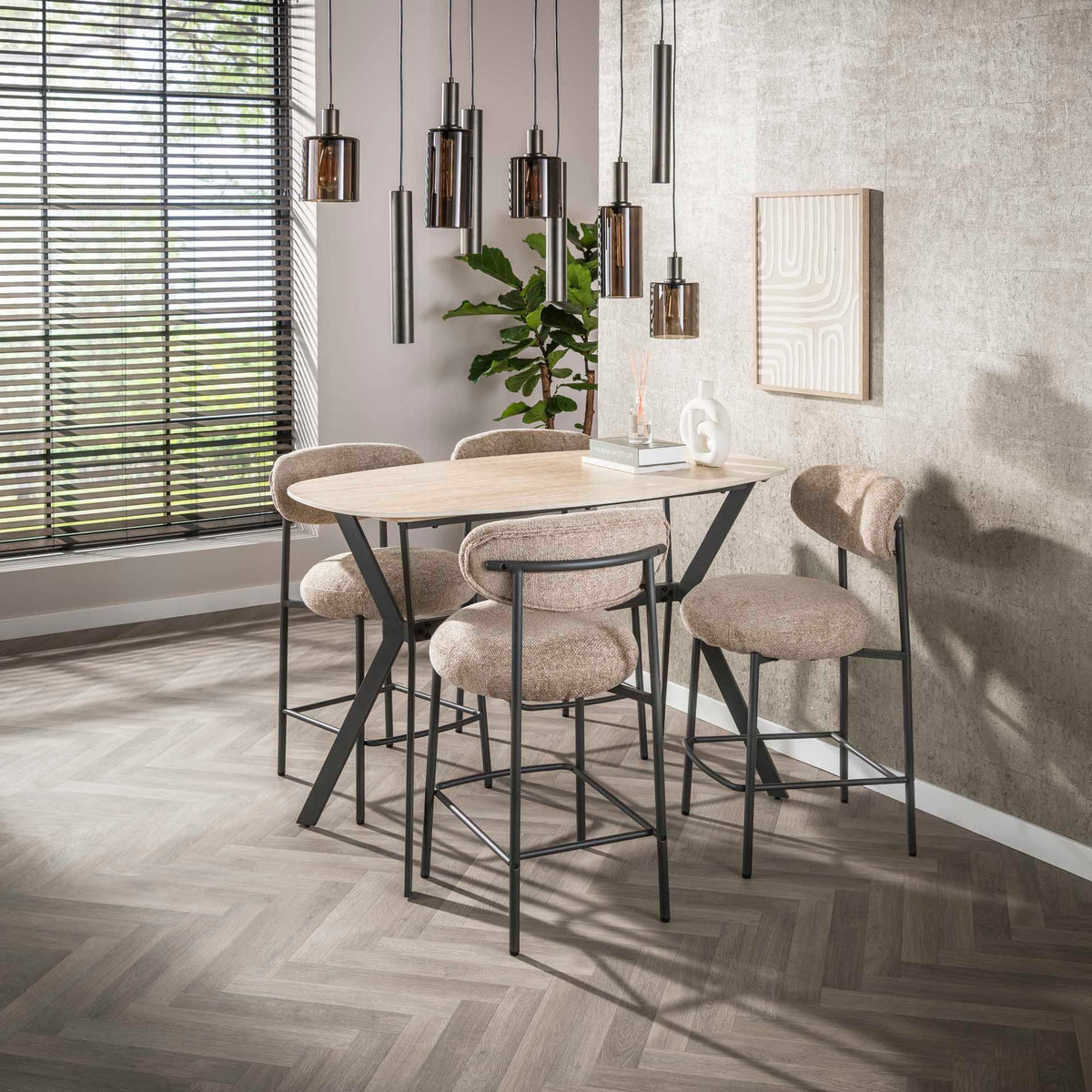 Bar stools - Modern Bar stool Ronda Cargo sand fabric - 67 seat height - Dimehouse