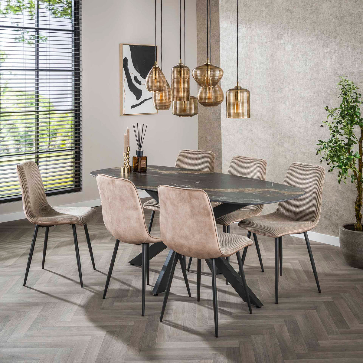 Set of 4 dining chairs Lento Rib Rock sand 