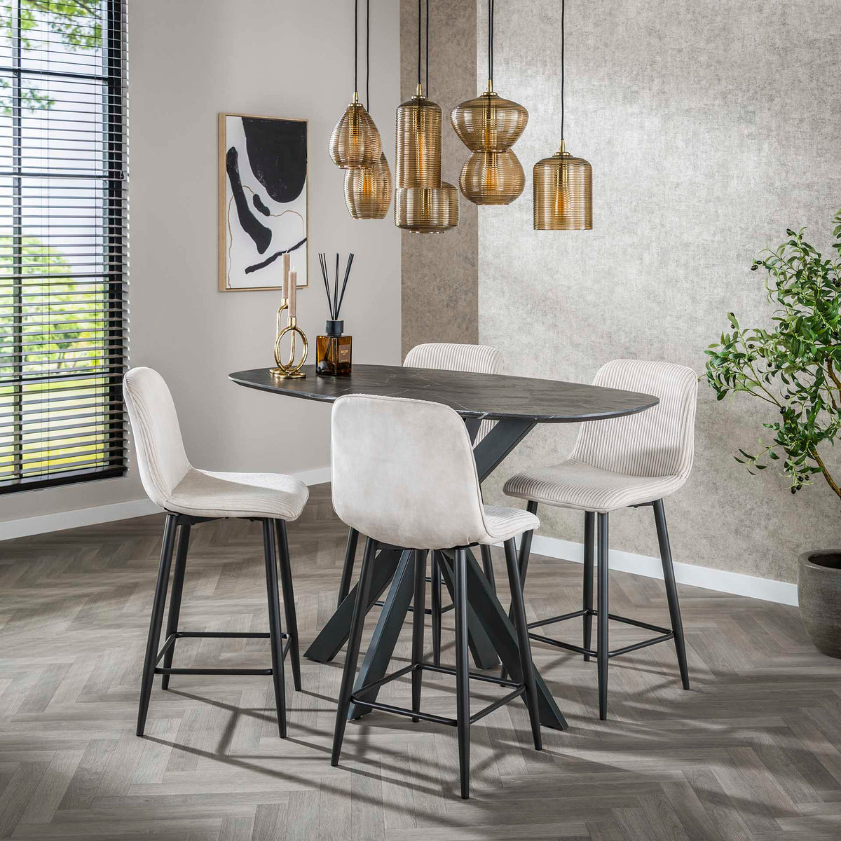 Set of 2 Lento Rib Rock Ivory bar stools 