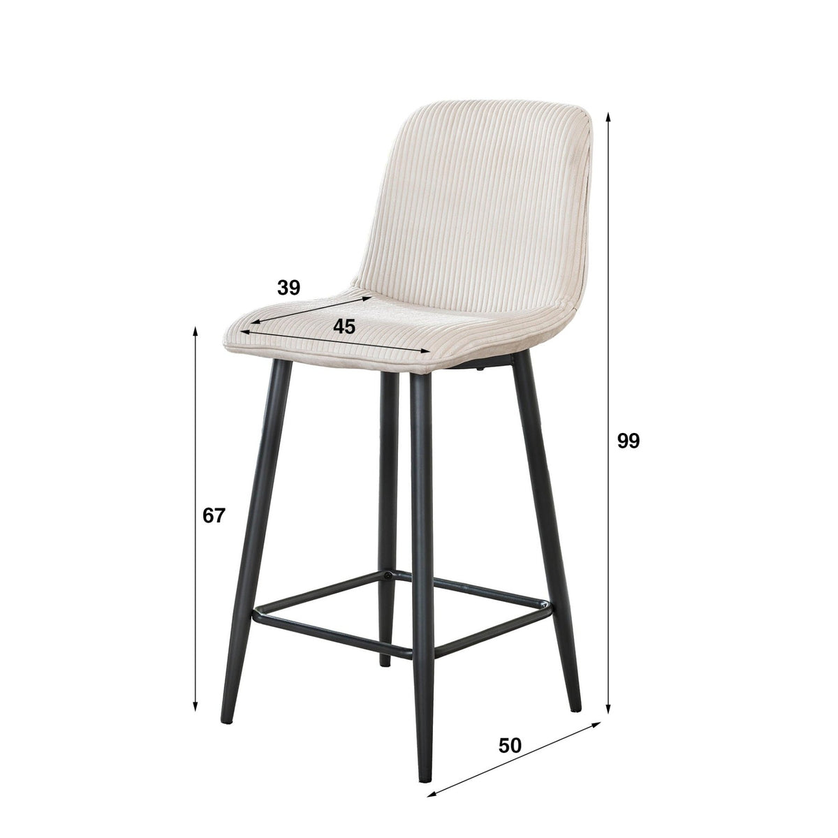 Bar Stools - Modern Bar Stool Lento Rib Rock Fabric Ivory Rib Structure - Dimehouse