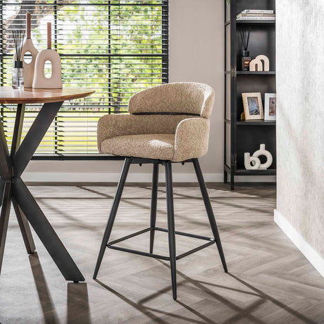 Bar stools - Set of 2 bar stools Sienna Bouclé sand round back swivel - Dimehouse