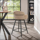 Bar stools - Set of 2 bar stools Sienna Bouclé sand round back swivel - Dimehouse