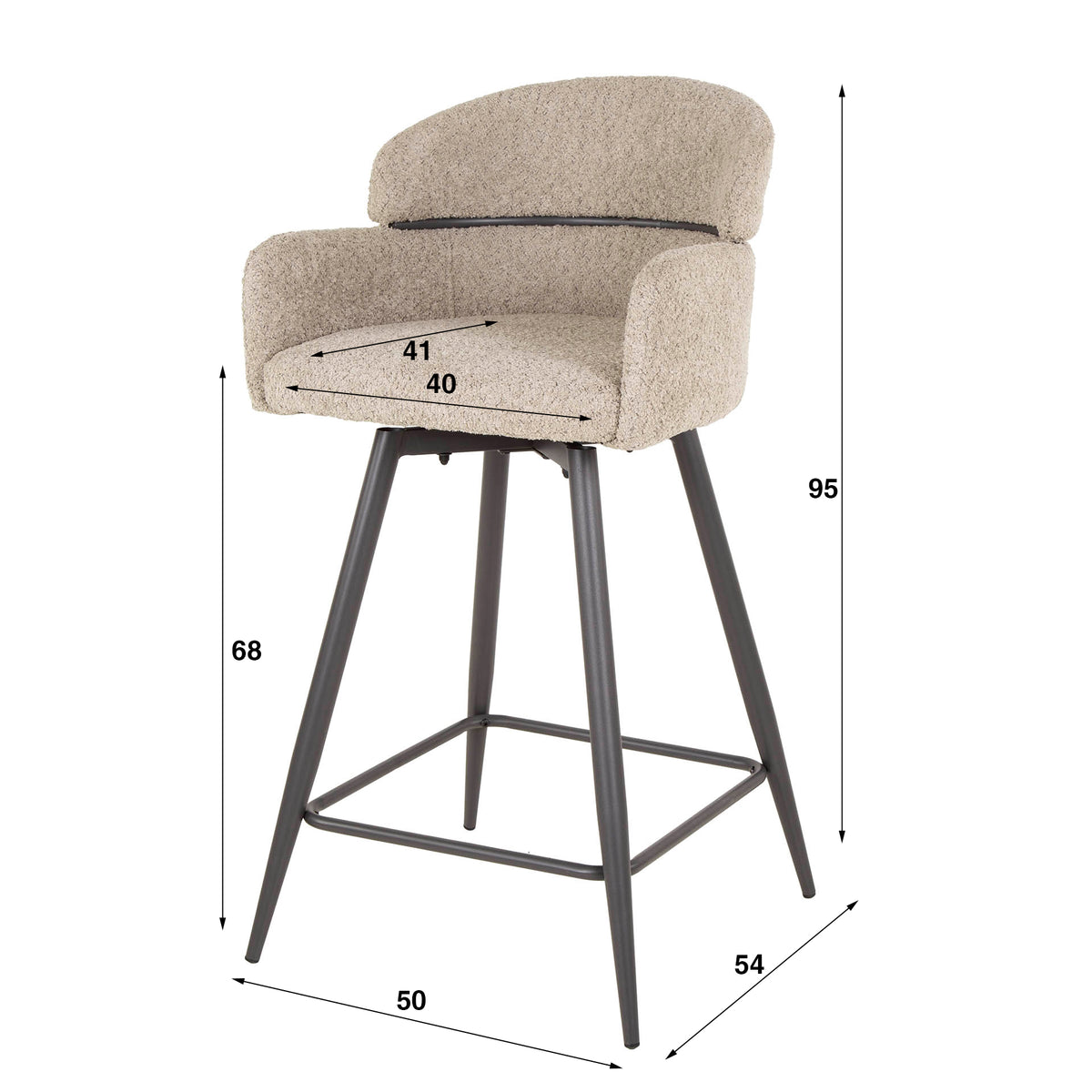 Bar Stools - Bar Stools Sienna Bouclé Sand Round Back Rotatable - Dimehouse
