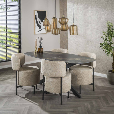 Dining tables - Dining table Dolore 180x90 cm Danish Oval Marble Look Black - Dimehouse