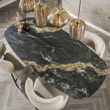 Dining tables - Dining table Dolore 180x90 cm Danish Oval Marble Look Black - Dimehouse