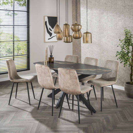 Dining tables - Dining table Dolore 180x90 cm Danish Oval Marble Look Black - Dimehouse