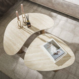 Coffee tables - Set of 2 organic coffee tables Jimi travertine top with walnut base - Japandi - Dimehouse