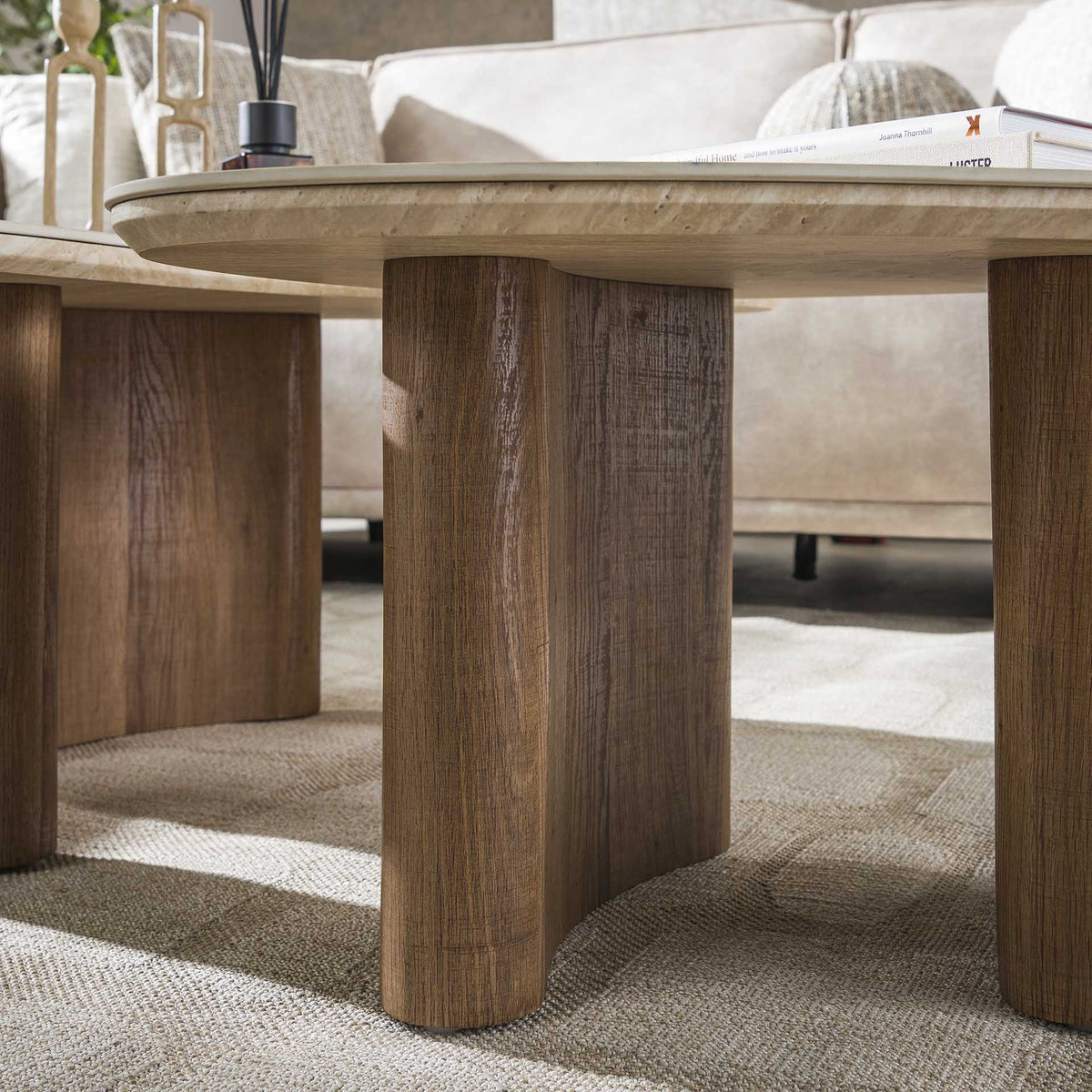 Coffee tables - Set of 2 organic coffee tables Jimi travertine top with walnut base - Japandi - Dimehouse