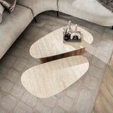 Coffee tables - Coffee table set Jimi Set of 2 Triangular Travertine Look - Dimehouse