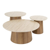 Coffee tables - Set of 3 round coffee tables Jimi travertine top with walnut base - Dimehouse