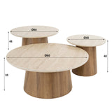 Coffee tables - Set of 3 round coffee tables Jimi travertine top with walnut base - Dimehouse