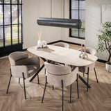 Dining tables - Dining table Jimi Danish Oval Ceramic Travertine look 180 cm - Dimehouse