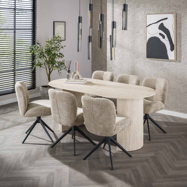 Dining tables - Oval Dining Table Jimi 180x90 cm travertine beige - Dimehouse