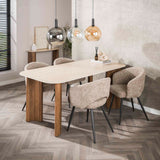 Dining tables - Dining table Jimi Curvo Ceramic Travertine 180 cm - Dimehouse