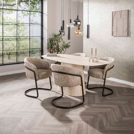Dining tables - Modern Dining Table Archon Ceramic Travertine 180 cm - Dimehouse