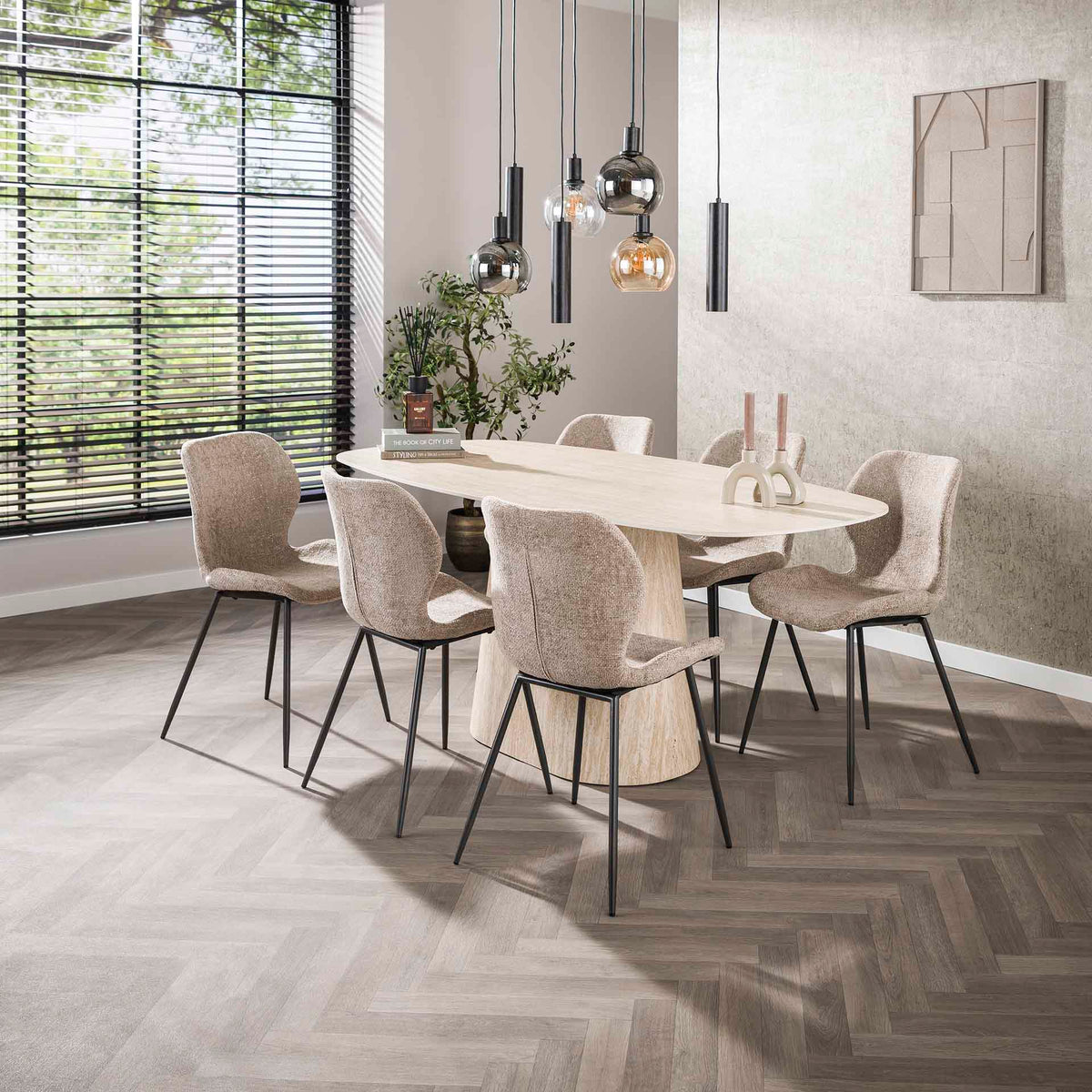 Dining tables - Modern Dining Table Archon Ceramic Travertine 180 cm - Dimehouse