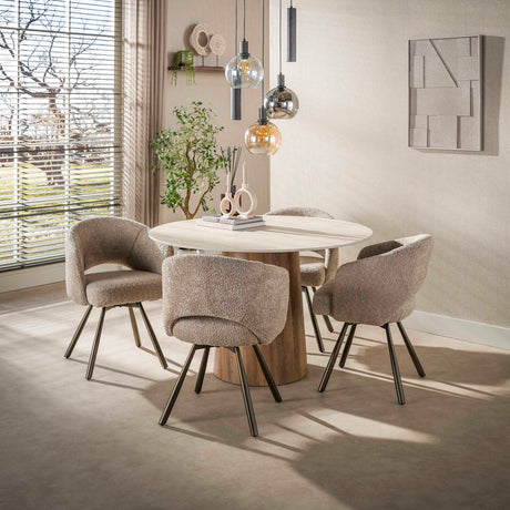 Dining table - Round dining table Jimi Ø120 cm beige travertine ceramic - Dimehouse