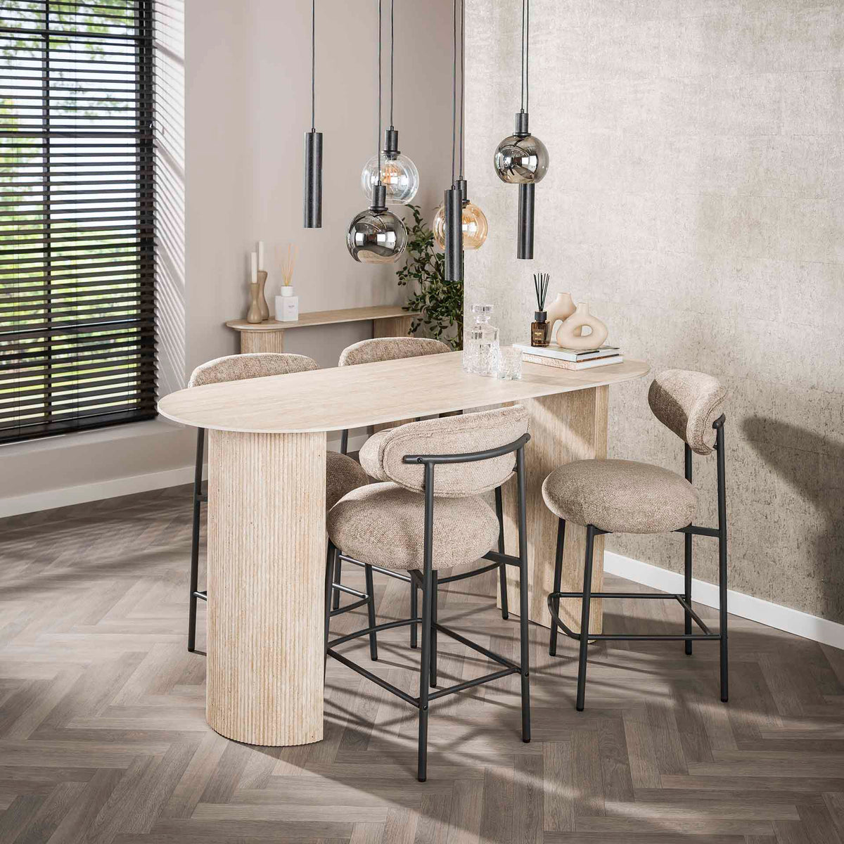 Bar tables - Archon Modern Bar Table Ceramic Travertine 178x70 cm - Dimehouse