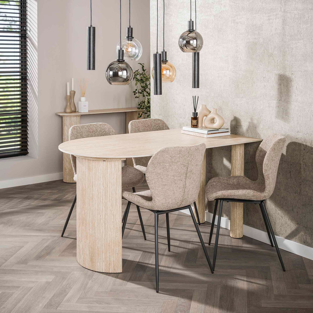 Dining tables - Archon Modern Dining Table Ceramic Travertine 140x80 cm - Dimehouse