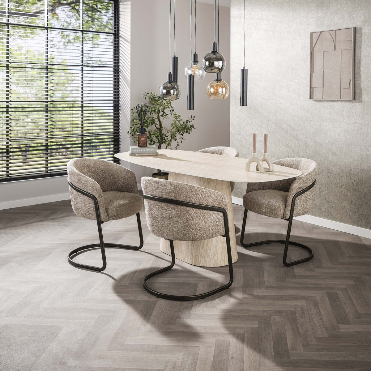 Dining room chairs - Set of 2 dining room chairs Reno Hoven sand fabric - Dimehouse